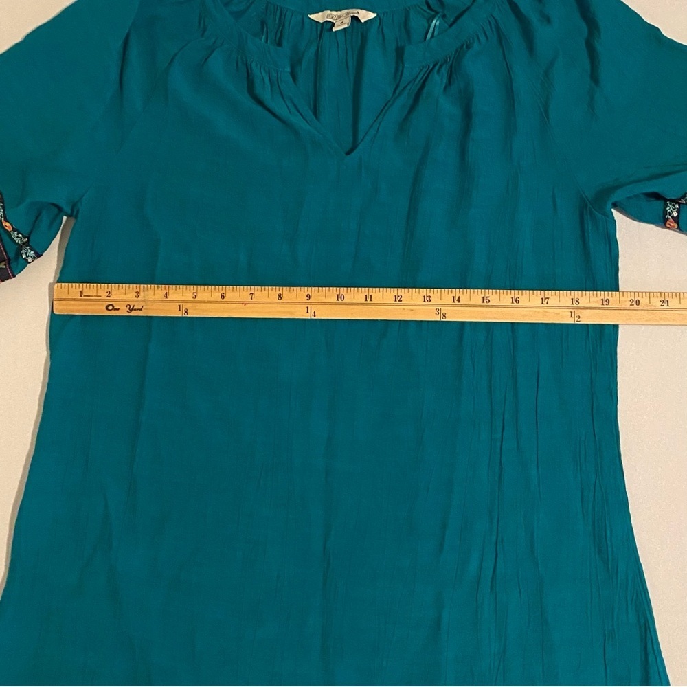 Pioneer Woman Size M Teal Boho Dress with Embroidered Sleeves - Picture 4 of 7